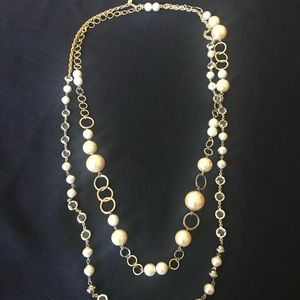 Ann Taylor necklace gold chain and white large and small faux pearls. Signed